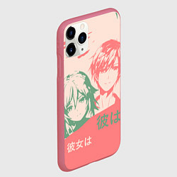 Чехол iPhone 11 Pro матовый Он и она - аниме, цвет: 3D-малиновый — фото 2
