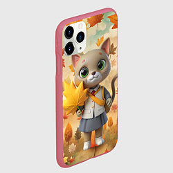 Чехол iPhone 11 Pro матовый Кошечка школьница, цвет: 3D-малиновый — фото 2