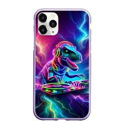 Чехол iPhone 11 Pro матовый Tyrannosaur DJ - neon glow, цвет: 3D-светло-сиреневый