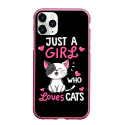 Чехол iPhone 11 Pro матовый Just a girl - who loves cats, цвет: 3D-малиновый