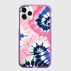 Чехол iPhone 11 Pro матовый Розово синий тай дай - разводы краски на белом фон, цвет: 3D-фиолетовый
