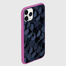 Чехол iPhone 11 Pro матовый Синие соты с подсветкой, цвет: 3D-фиолетовый — фото 2