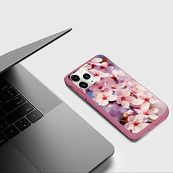 Чехол iPhone 11 Pro матовый Цветущая сакура крупно, цвет: 3D-малиновый — фото 2