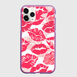 Чехол iPhone 11 Pro матовый Романтический отпечаток помады игривый макияж, цвет: 3D-фиолетовый