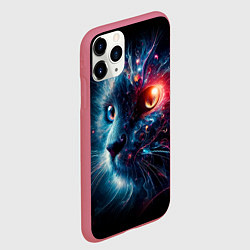 Чехол iPhone 11 Pro матовый Морда чёрного кота со светящимися глазами - нейроа, цвет: 3D-малиновый — фото 2