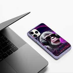 Чехол iPhone 11 Pro матовый DJ monkey - Neon city, цвет: 3D-светло-сиреневый — фото 2