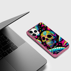 Чехол iPhone 11 Pro матовый Мексиканский череп и личинки насекомых - нейроарт, цвет: 3D-малиновый — фото 2