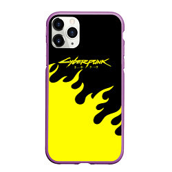 Чехол iPhone 11 Pro матовый Cyberpunk 2077 желтый fire, цвет: 3D-фиолетовый