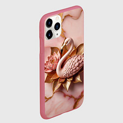 Чехол iPhone 11 Pro матовый Розовый мраморный фламинго и лотос, цвет: 3D-малиновый — фото 2