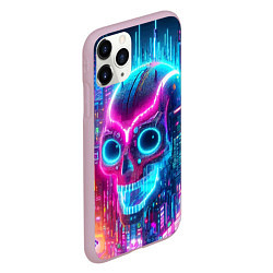 Чехол iPhone 11 Pro матовый Neon skull in metropolis - future, цвет: 3D-розовый — фото 2