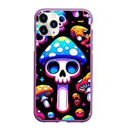 Чехол iPhone 11 Pro матовый Ice cream skull and fly agaric - ai art fantasy, цвет: 3D-фиолетовый