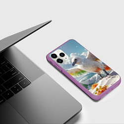 Чехол iPhone 11 Pro матовый Птица на фантастическом пляже, цвет: 3D-фиолетовый — фото 2