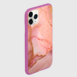Чехол iPhone 11 Pro матовый Текстура розового мрамора с золотом, цвет: 3D-фиолетовый — фото 2