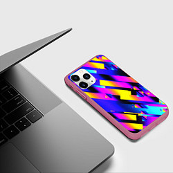 Чехол iPhone 11 Pro матовый Неоновая геометрия плитка, цвет: 3D-малиновый — фото 2