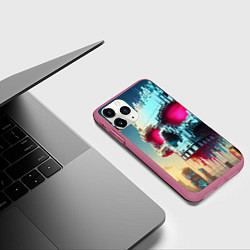 Чехол iPhone 11 Pro матовый Cool pixel skull - ai art fantasy, цвет: 3D-малиновый — фото 2