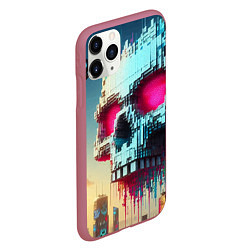 Чехол iPhone 11 Pro матовый Cool pixel skull - ai art fantasy, цвет: 3D-малиновый — фото 2