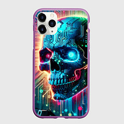 Чехол iPhone 11 Pro матовый Cool cyber skull - neon glow, цвет: 3D-фиолетовый