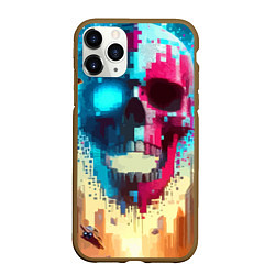 Чехол iPhone 11 Pro матовый Cool vanguard neon cyber skull - ai art, цвет: 3D-коричневый