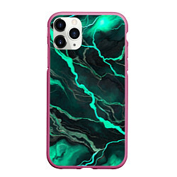 Чехол iPhone 11 Pro матовый Бирюзовый мрамор, цвет: 3D-малиновый