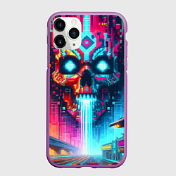 Чехол iPhone 11 Pro матовый Фантастический череп небоскрёб - нейроарт, цвет: 3D-фиолетовый