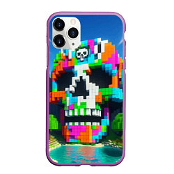 Чехол iPhone 11 Pro матовый Minecraft landscape with skull - ai art fantasy, цвет: 3D-фиолетовый