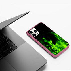 Чехол iPhone 11 Pro матовый Огонь зелёный текстура, цвет: 3D-малиновый — фото 2