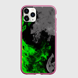 Чехол iPhone 11 Pro матовый Зелёный и чёрный огонь, цвет: 3D-малиновый