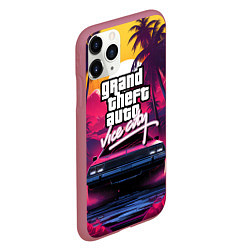 Чехол iPhone 11 Pro матовый Grand Theft Auto VI - автомобиль на закате, цвет: 3D-малиновый — фото 2