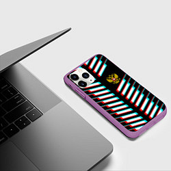 Чехол iPhone 11 Pro матовый Герб РФ глитч геометрия, цвет: 3D-фиолетовый — фото 2