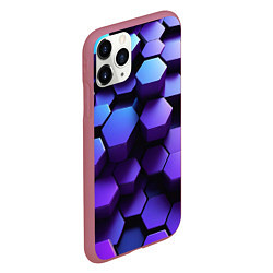 Чехол iPhone 11 Pro матовый Абстрактные трехмерные фиолетовые гексагоны, цвет: 3D-малиновый — фото 2