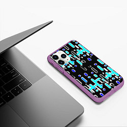 Чехол iPhone 11 Pro матовый Синие линии и точки на чёрном фоне, цвет: 3D-фиолетовый — фото 2