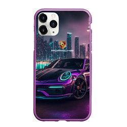 Чехол iPhone 11 Pro матовый Porshe night city, цвет: 3D-фиолетовый