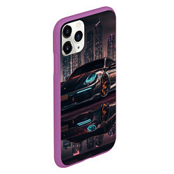 Чехол iPhone 11 Pro матовый Porshe night city, цвет: 3D-фиолетовый — фото 2