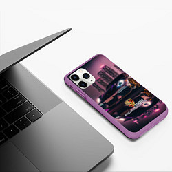 Чехол iPhone 11 Pro матовый Porshe night city, цвет: 3D-фиолетовый — фото 2