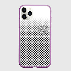 Чехол iPhone 11 Pro матовый Герб РФ клетка паттерн, цвет: 3D-фиолетовый
