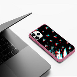 Чехол iPhone 11 Pro матовый Linkin park glitch patern, цвет: 3D-малиновый — фото 2