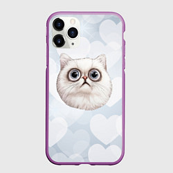 Чехол iPhone 11 Pro матовый Белый кот невдупленыш, цвет: 3D-фиолетовый