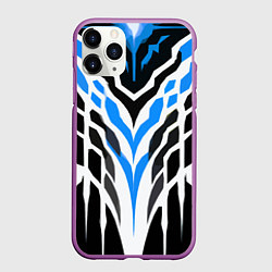 Чехол iPhone 11 Pro матовый Агрессивные сине-белые полосы на чёрном фоне, цвет: 3D-фиолетовый