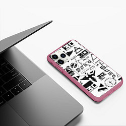 Чехол iPhone 11 Pro матовый Linkin park pattern 30 second to mars, цвет: 3D-малиновый — фото 2