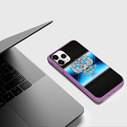 Чехол iPhone 11 Pro матовый Герб РФ абстракция соты, цвет: 3D-фиолетовый — фото 2