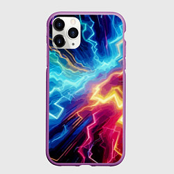 Чехол iPhone 11 Pro матовый Разряд неоновых молний - нейроарт, цвет: 3D-фиолетовый