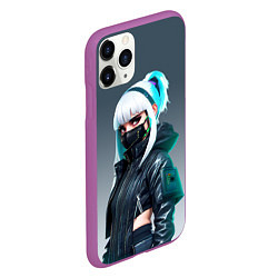 Чехол iPhone 11 Pro матовый Красивая блондинка в маске - киберпанк, цвет: 3D-фиолетовый — фото 2