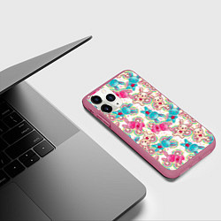 Чехол iPhone 11 Pro матовый Зайчики цветной паттерн, цвет: 3D-малиновый — фото 2