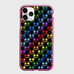 Чехол iPhone 11 Pro матовый Marshmello pattern neon, цвет: 3D-малиновый