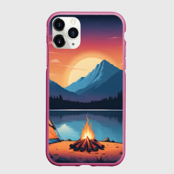 Чехол iPhone 11 Pro матовый В лесу с палаткой, цвет: 3D-малиновый