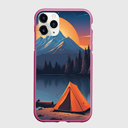 Чехол iPhone 11 Pro матовый Палатка на берегу озера, цвет: 3D-малиновый