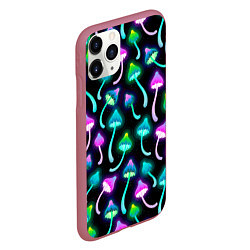 Чехол iPhone 11 Pro матовый Разноцветные неоновые грибы паттерн, цвет: 3D-малиновый — фото 2