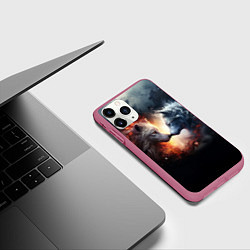 Чехол iPhone 11 Pro матовый Влюбленные волки огонь и лед, цвет: 3D-малиновый — фото 2