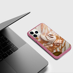 Чехол iPhone 11 Pro матовый Фарфоровый лебедь и лотос на розовом мраморе, цвет: 3D-малиновый — фото 2