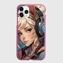 Чехол iPhone 11 Pro матовый Девочка в наушниках, цвет: 3D-малиновый